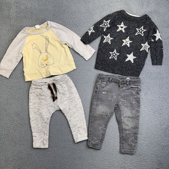 GAP Sweater Baby Girl 18 Months Gray Stars Jeans Easter Chick Outfit Bundle Zara - Picture 2 of 11